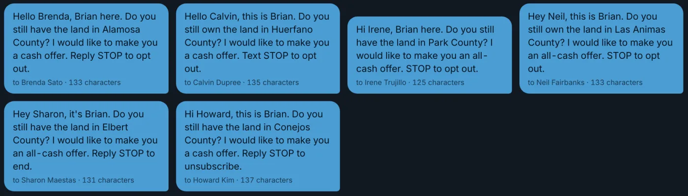 Phone Sniper showing several reworded versions of the same opening text