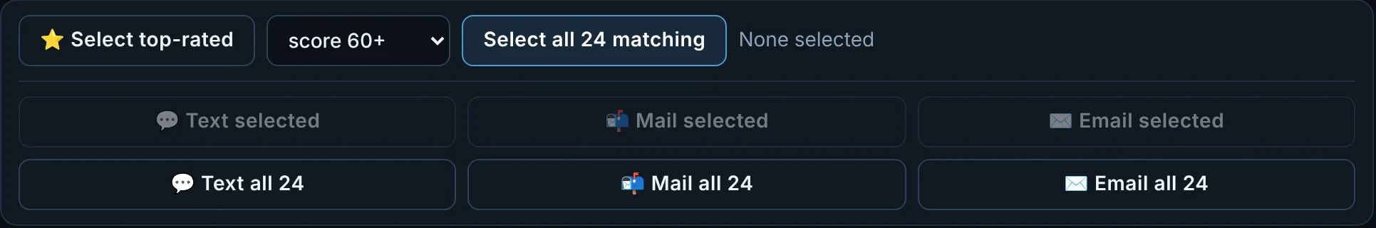 Phone Sniper Contacts with buttons to text, mail or email selected owners or the whole list