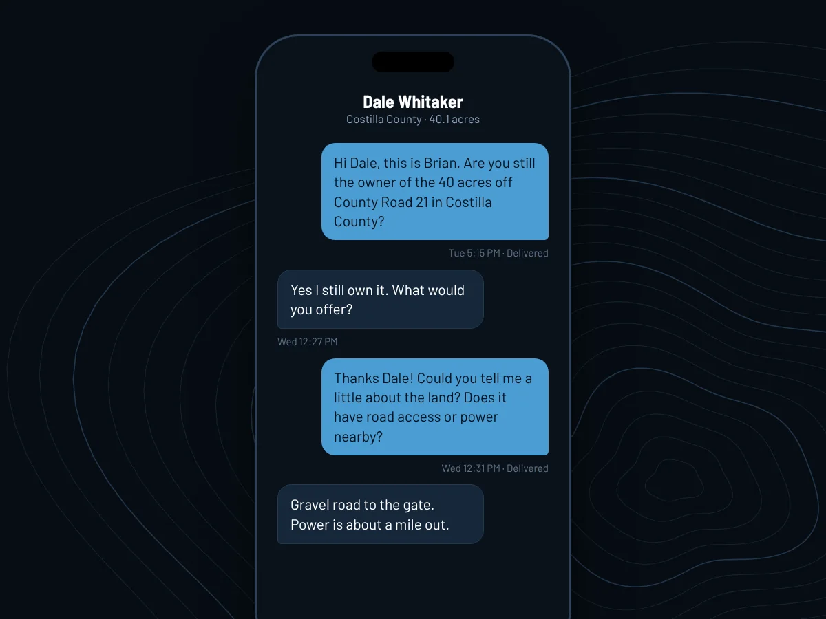 A text conversation where the owner replies to a short, specific question